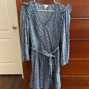 J. Crew Blue Floral Long Sleeve Dress